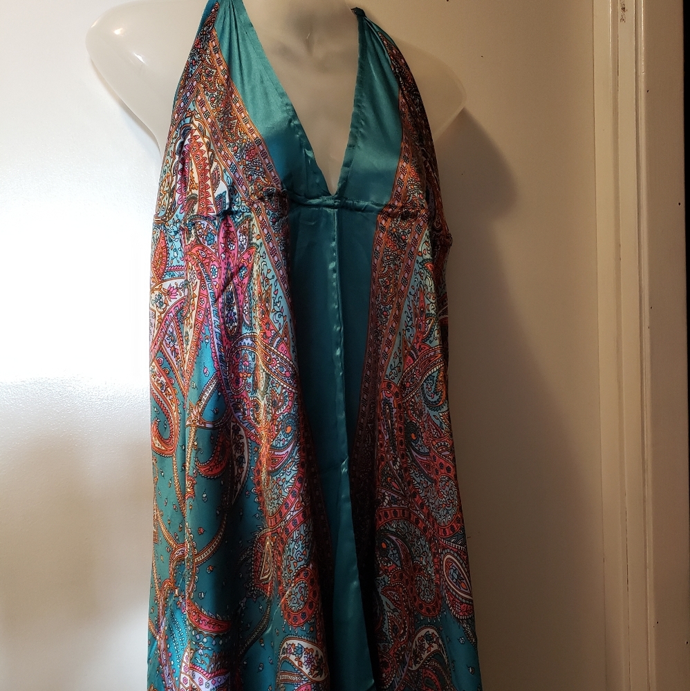 Urban Nomad halter dress, L/XL, teal with paisley